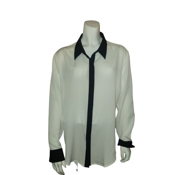 APT. 9 White and Black Color Black Office Career Blouse Womens Size Large - Picture 6 of 6